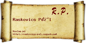 Raskovics Pál névjegykártya